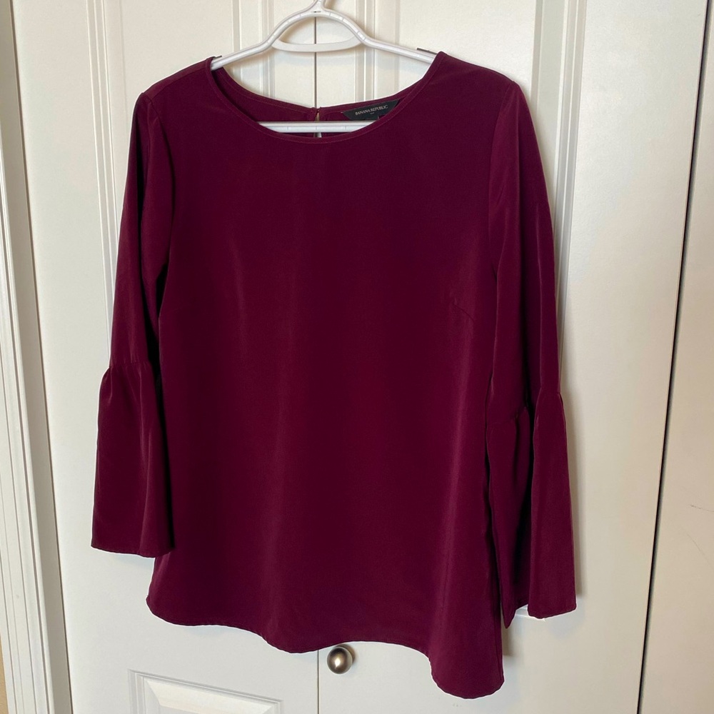 Banana Republic wine colored bell-sleeve blouse